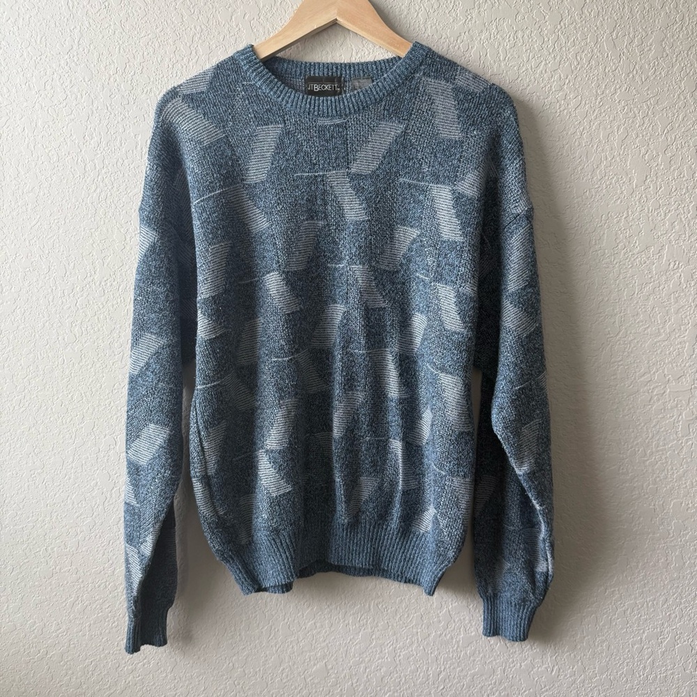 Stylish Blue Geometric 90's style Crewneck Sweater‎
